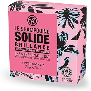 Yves Rocher The Shine Solid Shampoo Bar with Organic Marigold for Dull or Color treated Hair 60g Ethic Eco-Friendly and 100% compostable Zero Waste Plastic free(The Shine)