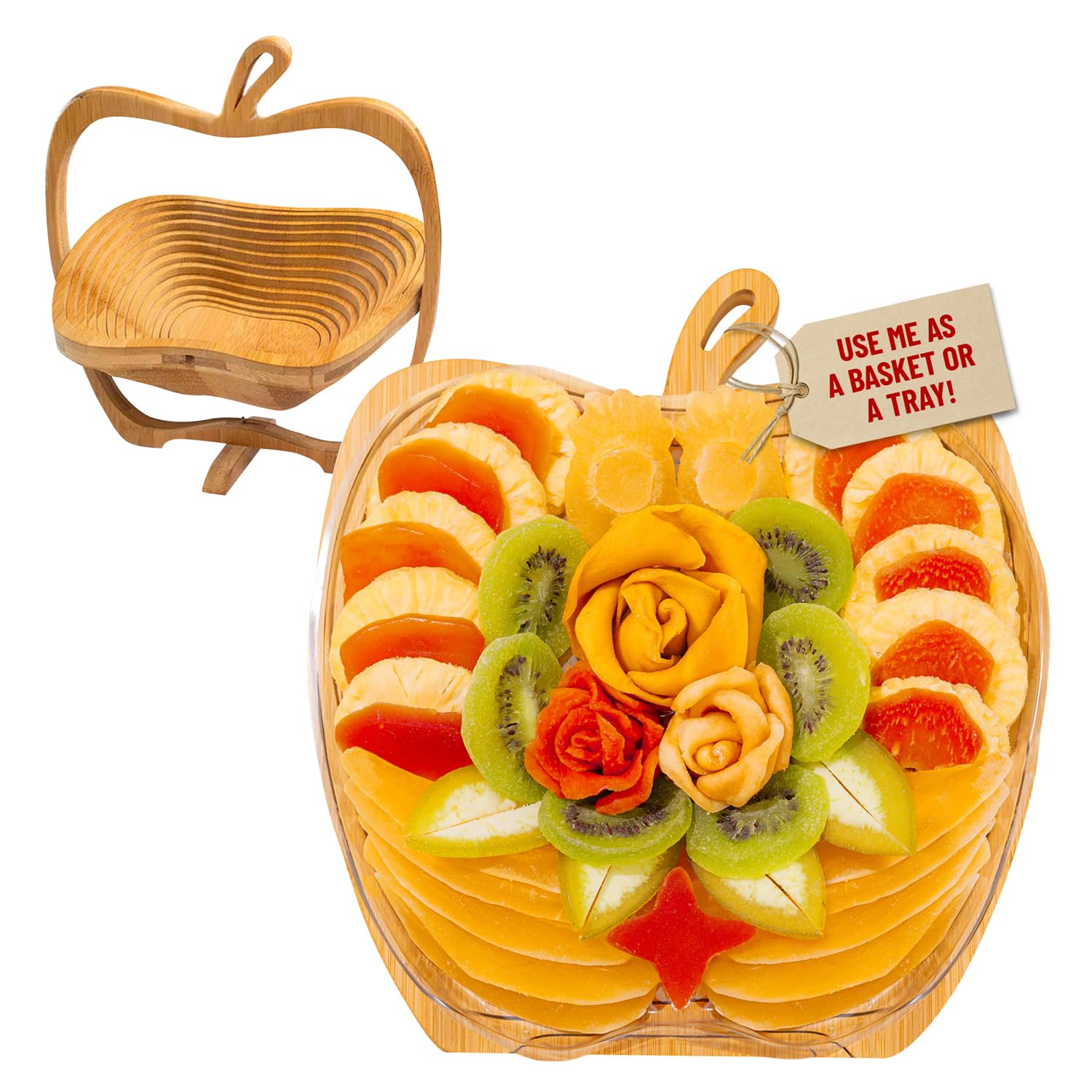 Dried Fruit Gift Basket with Wooden Tray – Healthy Gourmet Snack Box Variety – Holiday Food Tray for Corporate, Sympathy, Birthday & Thank You Gifts (Vegan, Kosher, Gluten‑Free)- Bonnie and Pop