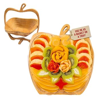Dried Fruit Gift Basket with Wooden Tray Healthy Gourmet Snack Box Variety Holiday Food Tray for Corporate, Sympathy, Birthday & Thank You Gifts Vegan, Kosher, GlutenFree- Bonnie and Pop