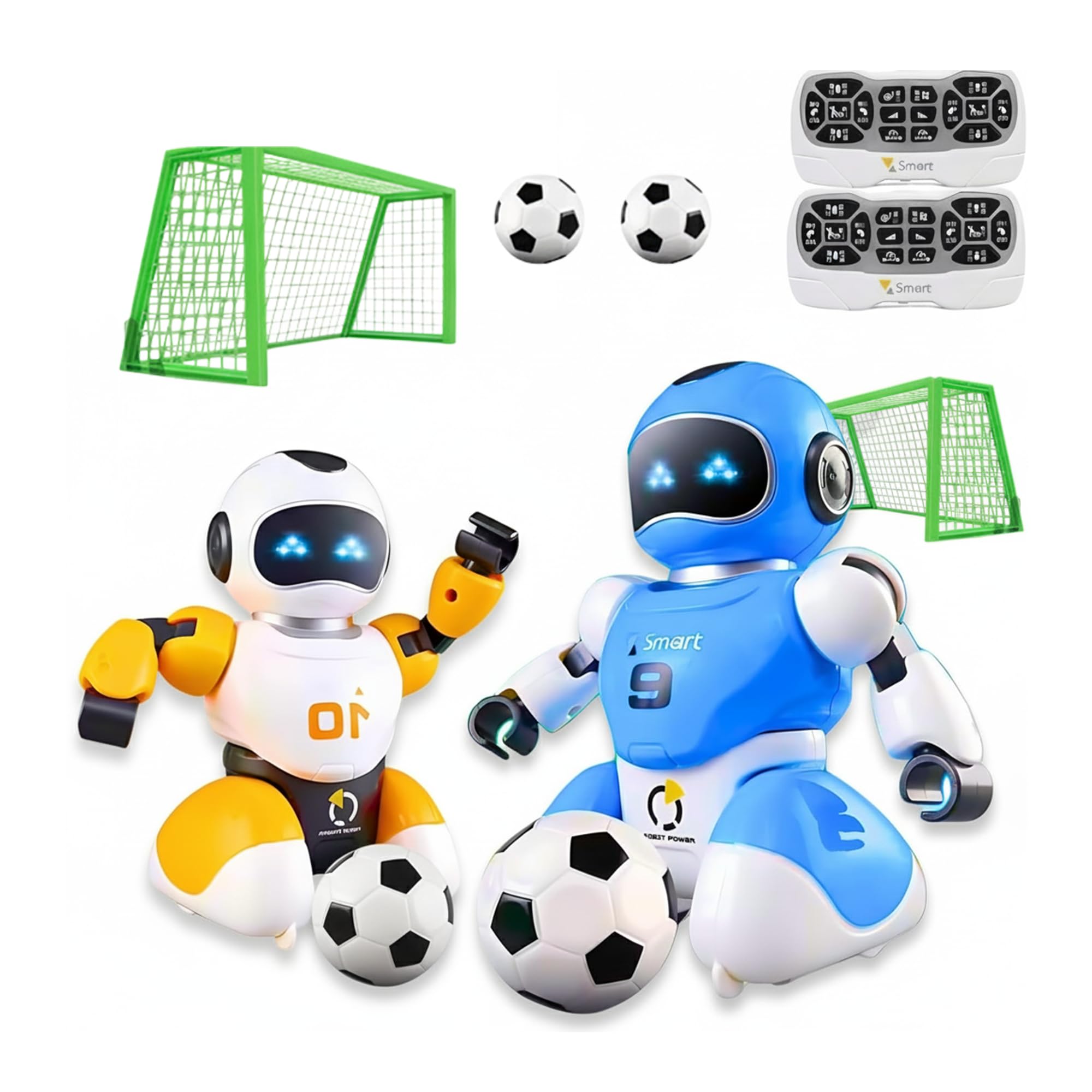 SGM 3066A RC Robot Football Game Toys - 2PCS Rechargeable Remote Control Robots with Soccer Ball, Goals & Controllers | Interactive Football Toy Gift | STEM Robot, Football Training