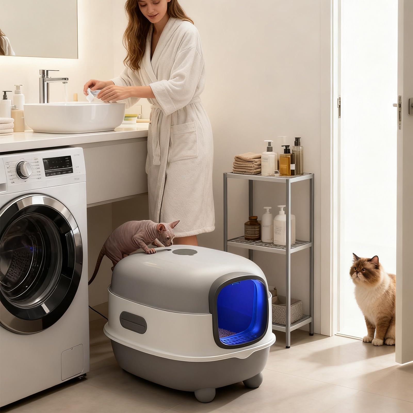 de para Gatitos Diseño Abierto de Gran Capacidad | Limpieza Automática de de para Gatos para Gatitos Pequeños y Grandes Apartamentos Balcones Terrazas Jardines