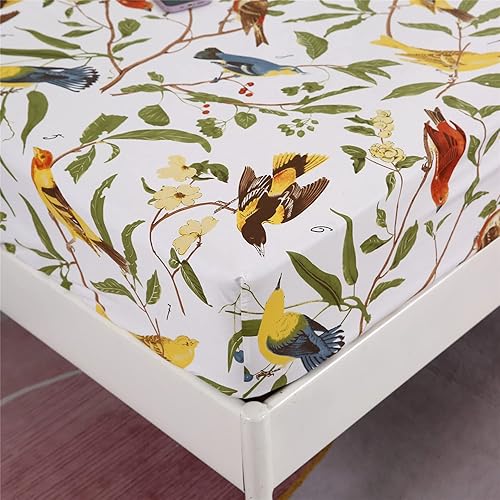 Miniatura 7 de RYNGHIPY Juego de sábanas con estampado de hojas y pájaros de granja, sábanas botánicas con fundas de almohada (pájaro, tamaño King)