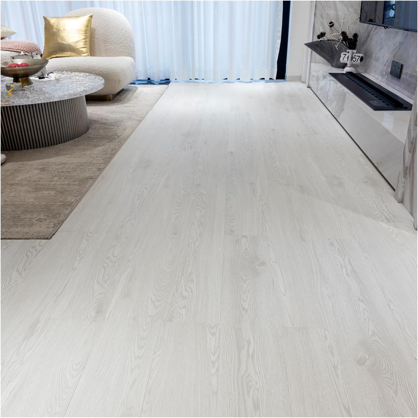 Vinyl Flooring - Lino Flooring with White Oak Wood Effect, Removable and Self-Adhesive Floor Tiles, 2.0 mm, 36 Pieces Waterproof, for Kitchen, Living Room (5.02 m², White Oak)