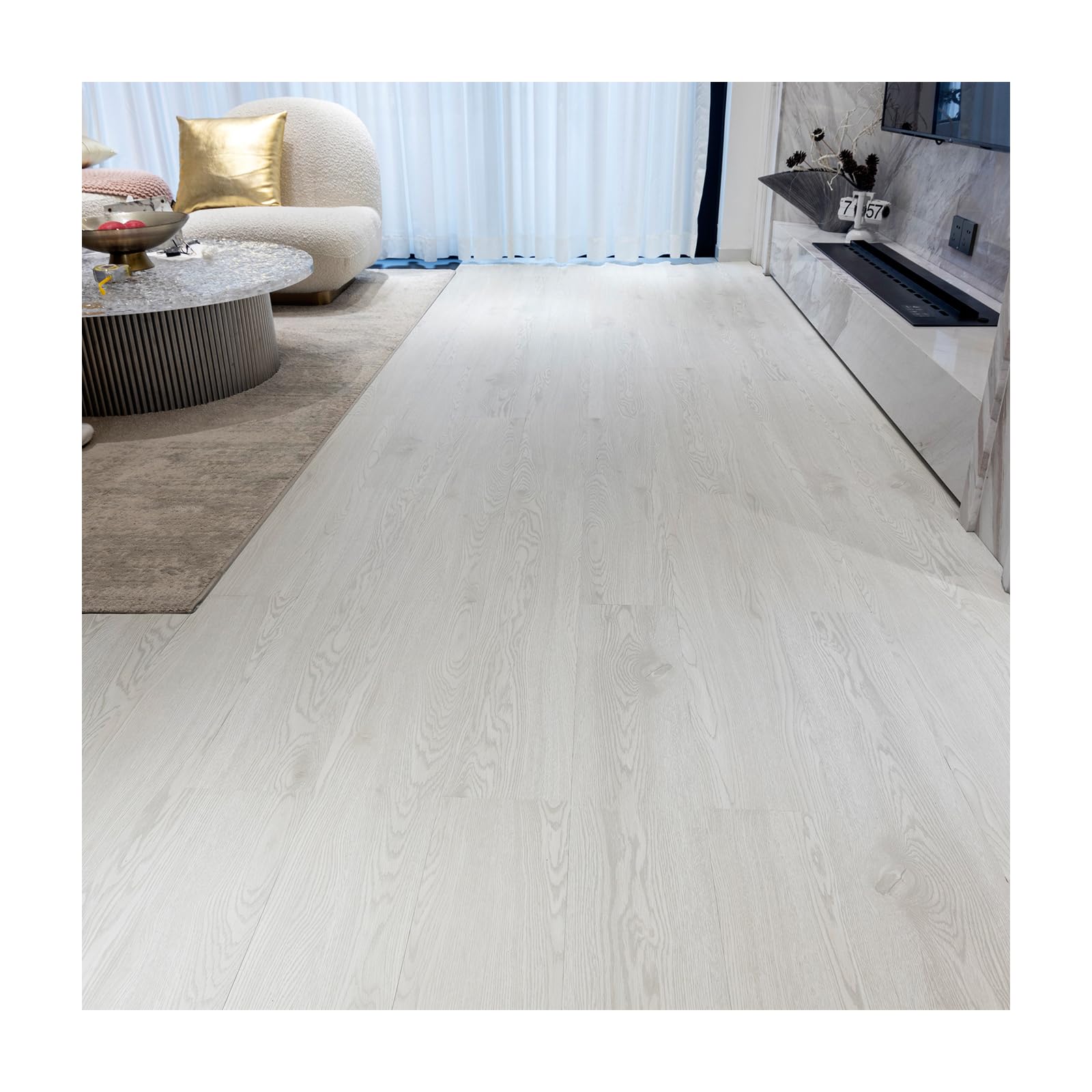 Vinyl Flooring - Lino Flooring with White Oak Wood Effect, Removable and Self-Adhesive Floor Tiles, 2.0 mm, 36 Pieces Waterproof, for Kitchen, Living Room (5.02 m², White Oak)