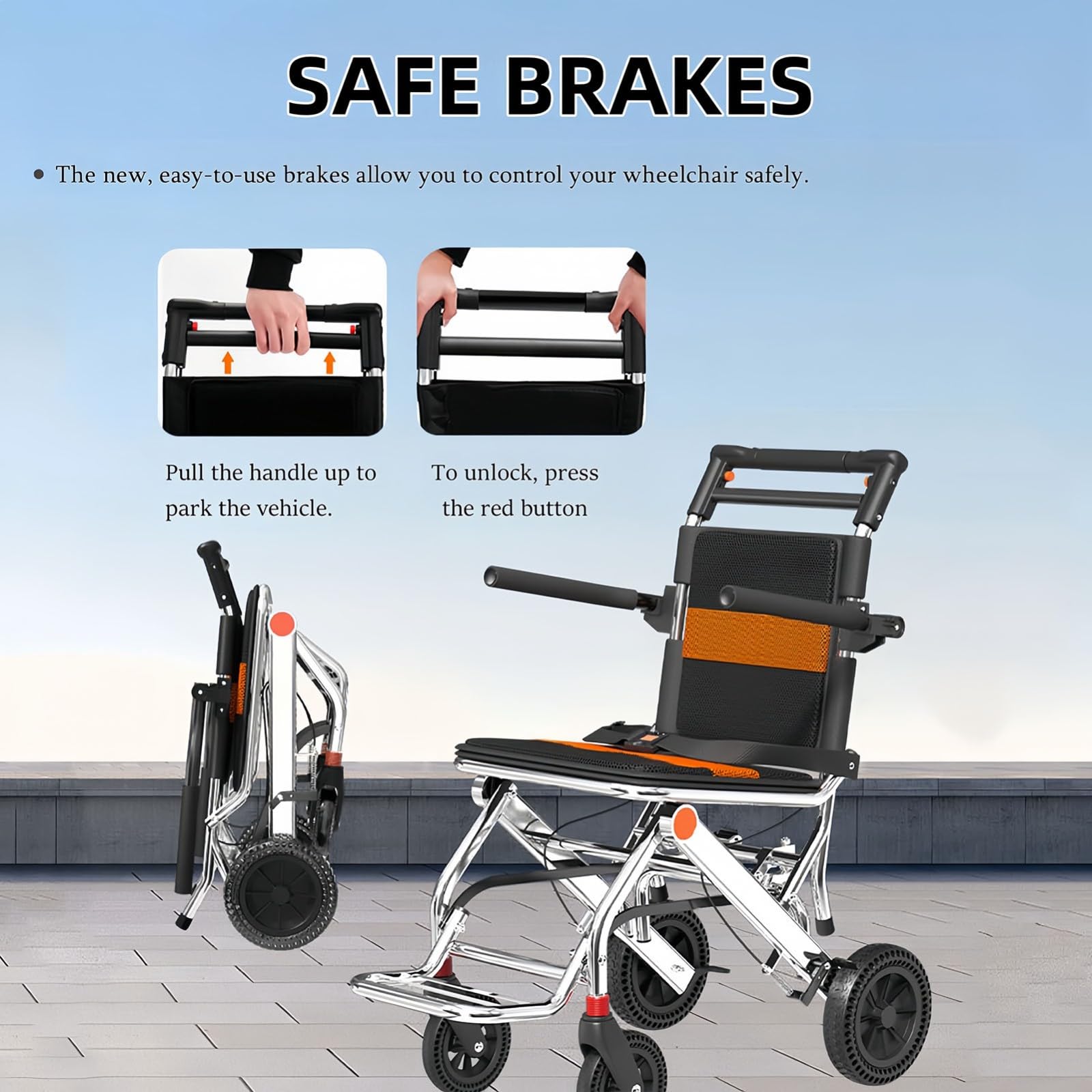 Silla Ruedas Pequeña Silla Ruedas Viaje Ligera y Plegable, Sillas de Ruedas Aluminio Sillas RuedasTransporte con Bolsas de Transporte para el hogar y Las Vacaciones A