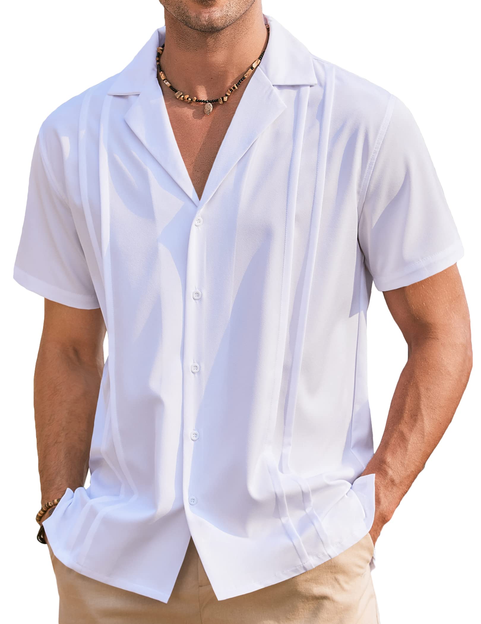 COOFANDYMen's Cuban Guayabera Shirts Short Sleeve Button Down Shirts Summer Beach Shirts