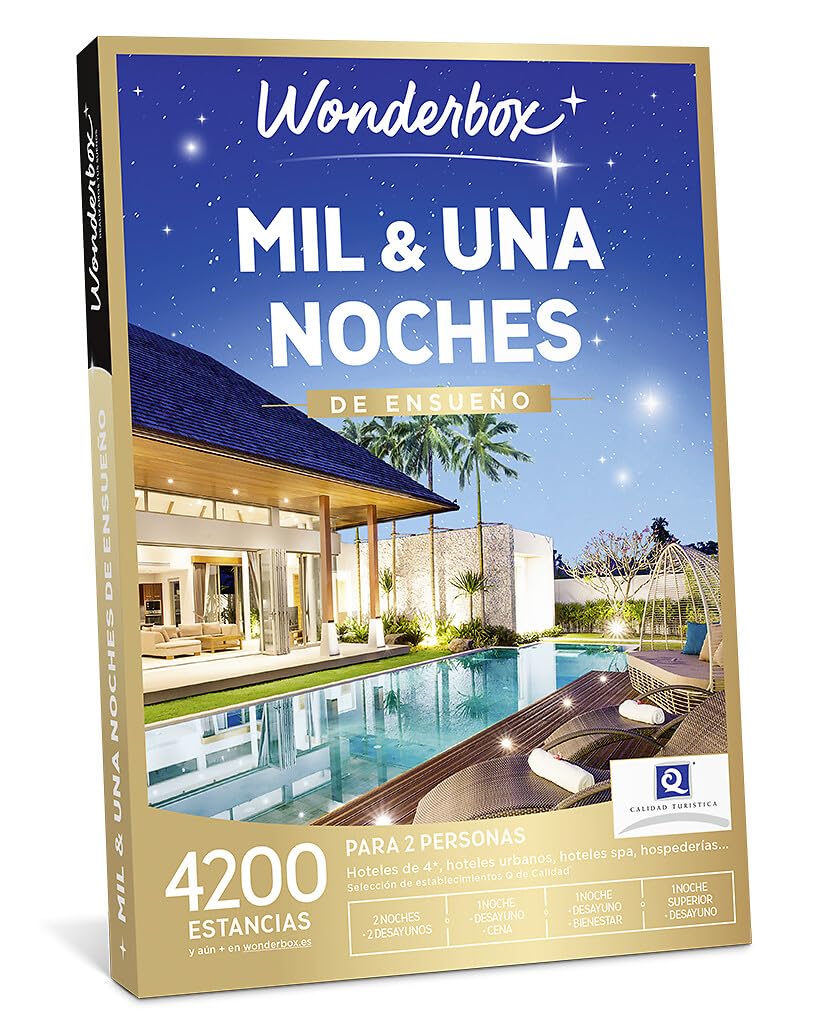WONDERBOX Caja Regalo - MIL & UNA NOCHES DE ENSUEÑO - una estancia con diferentes opciones a elegir entre 4.200 estancias de ensueño para dos personas. | 1 o 2 noches con desayuno y cena o bienestar - Más de 4200 estancias - Hoteles de 4*, urbanos, hotele