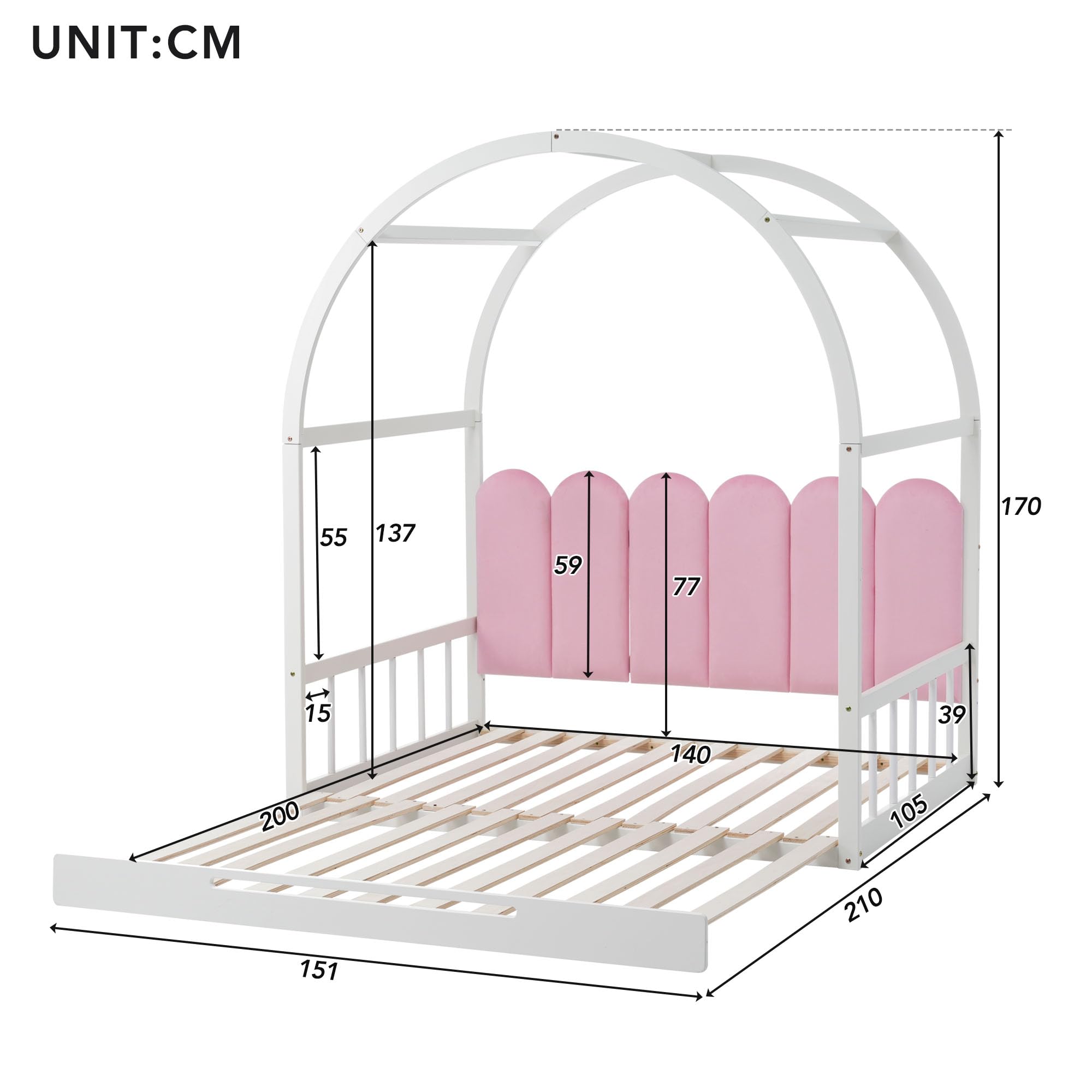 Produktbild von NNJN Gewölbtes Dachbett Erweiterbar - Kinderbett Von 140x100cm Auf 140x200cm