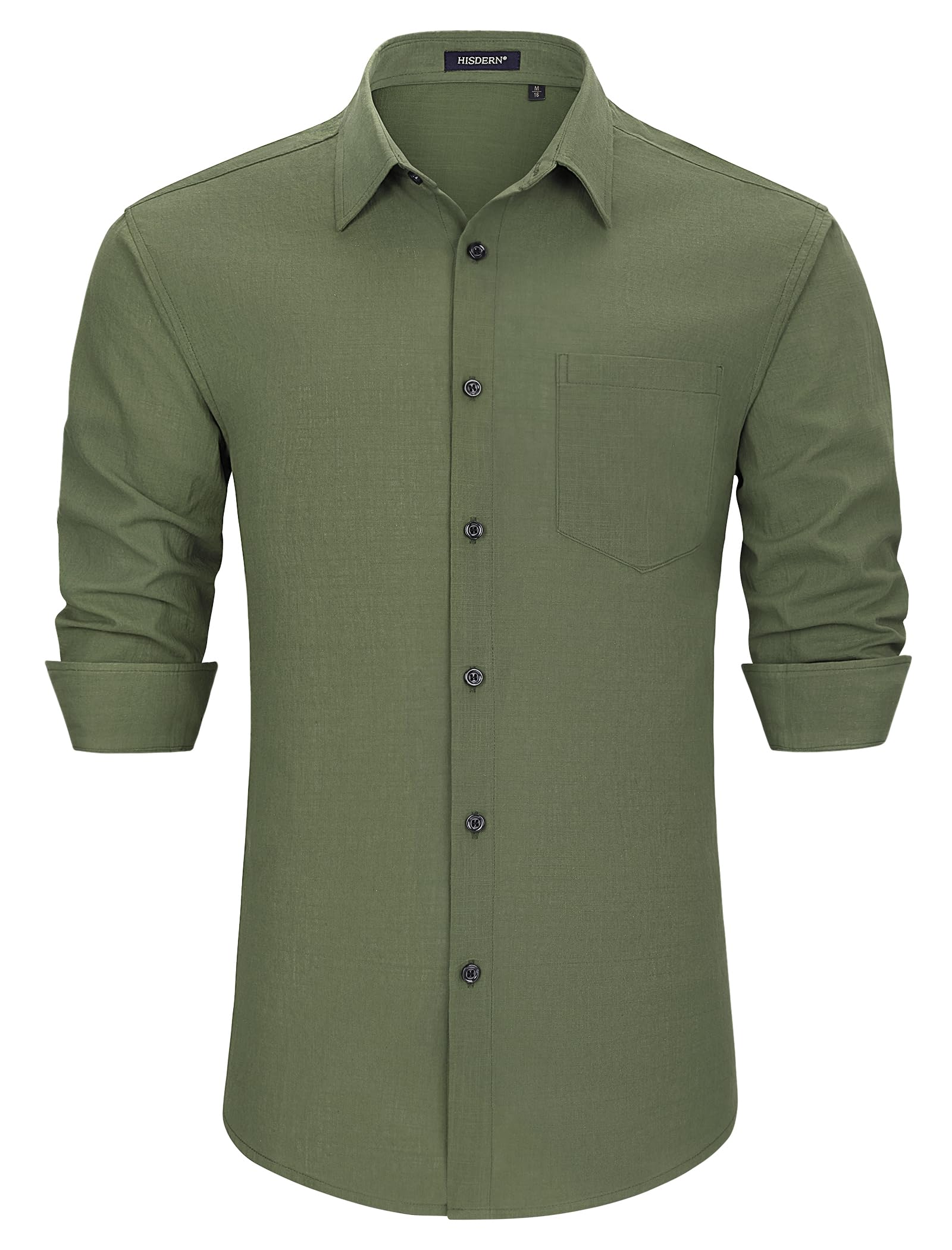 HISDERN Chemises en Lin et Coton pour Homme Manches Longues Décontractée Boutonnées Légères Été Chemise Coupe Régulière de Plage Casual Shirts avec Poche