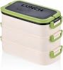 Promosyonca 3 Katlı Taşınabilir Yemek Kabı, Bento Lunch Box, Diyet Beslenme Kutusu, Çatal Kaşık Dahil, BPA İçermez 19 x 16,5 x 11,5 cm (Yeşil)