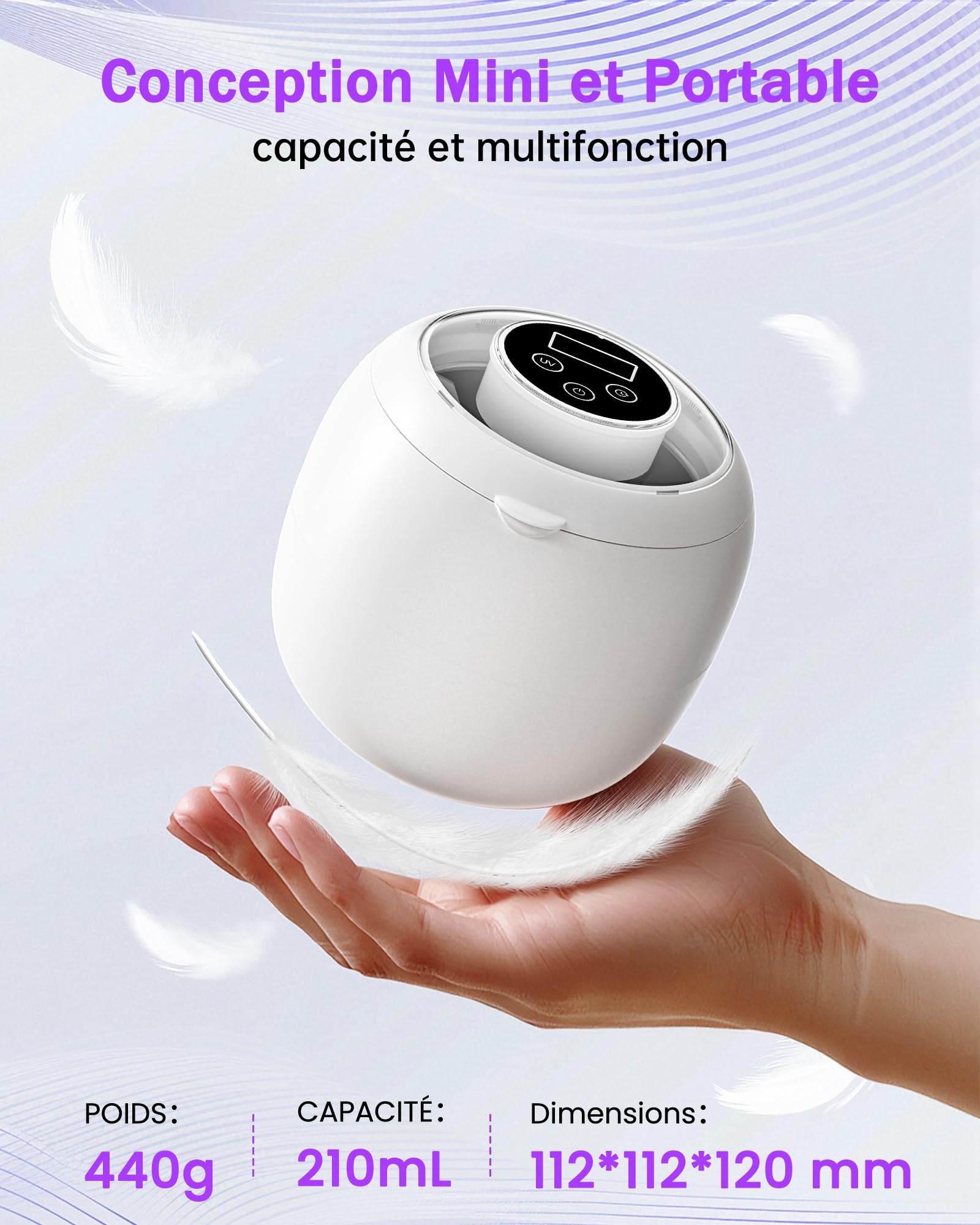 LONGYI Nettoyeur Ultrasons 45KHZ 6 Lampes UV Batterie intégrée 4 Réglages Minuterie 210ML Dental Pod UDC-80