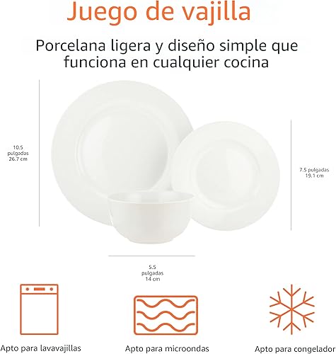 Miniatura 7 de Tienda Basics - Juego de vajilla de 18 piezas para 6 personas incluye platos y tazones color blanco