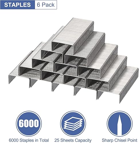 Miniatura 6 de PATIKIL 10 engrapadoras de escritorio con 6000 grapas grapadoras de escritorio estándar para oficina capacidad de 25 hojas 266 para oficina hogar