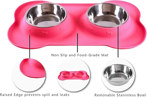 Miniatura 3 de Hubulk Pet Dog Bowls 2 Stainless Steel Dog Bowl with No Spill Non-Skid Silicone Mat + Pet Food Scoop Water and Food Feeder Bowls for Feeding Small