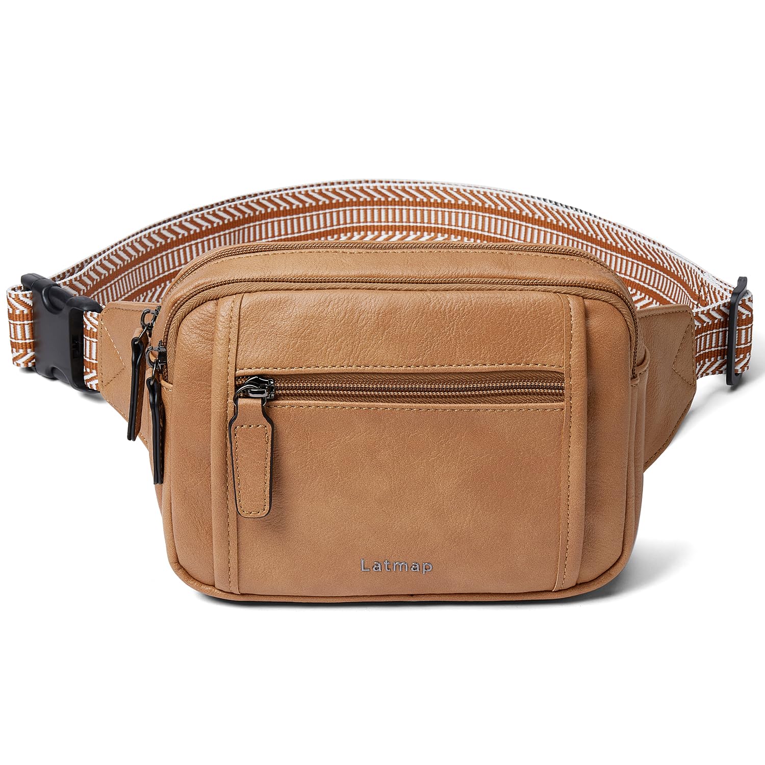 LATMAP 3L TRIPLE ZIP Fanny Packs Belt Bag For Women Men Crossbody Waist Pack Sling Chest Bum Travel Bag Purse Faux Leather Fashion Cute Tan