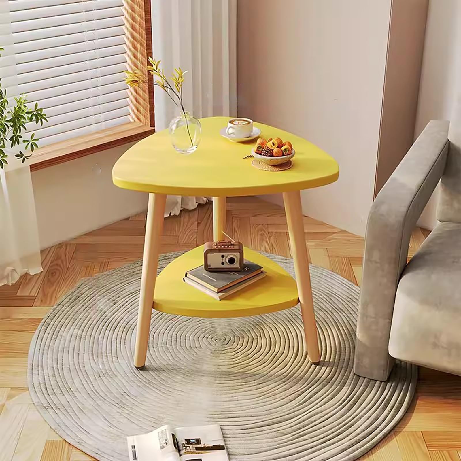 Modern Wooden Center Coffee Table with Sturdy Triangle Design for Living Room Easy Assembly (Yellow 50 * 60cm)