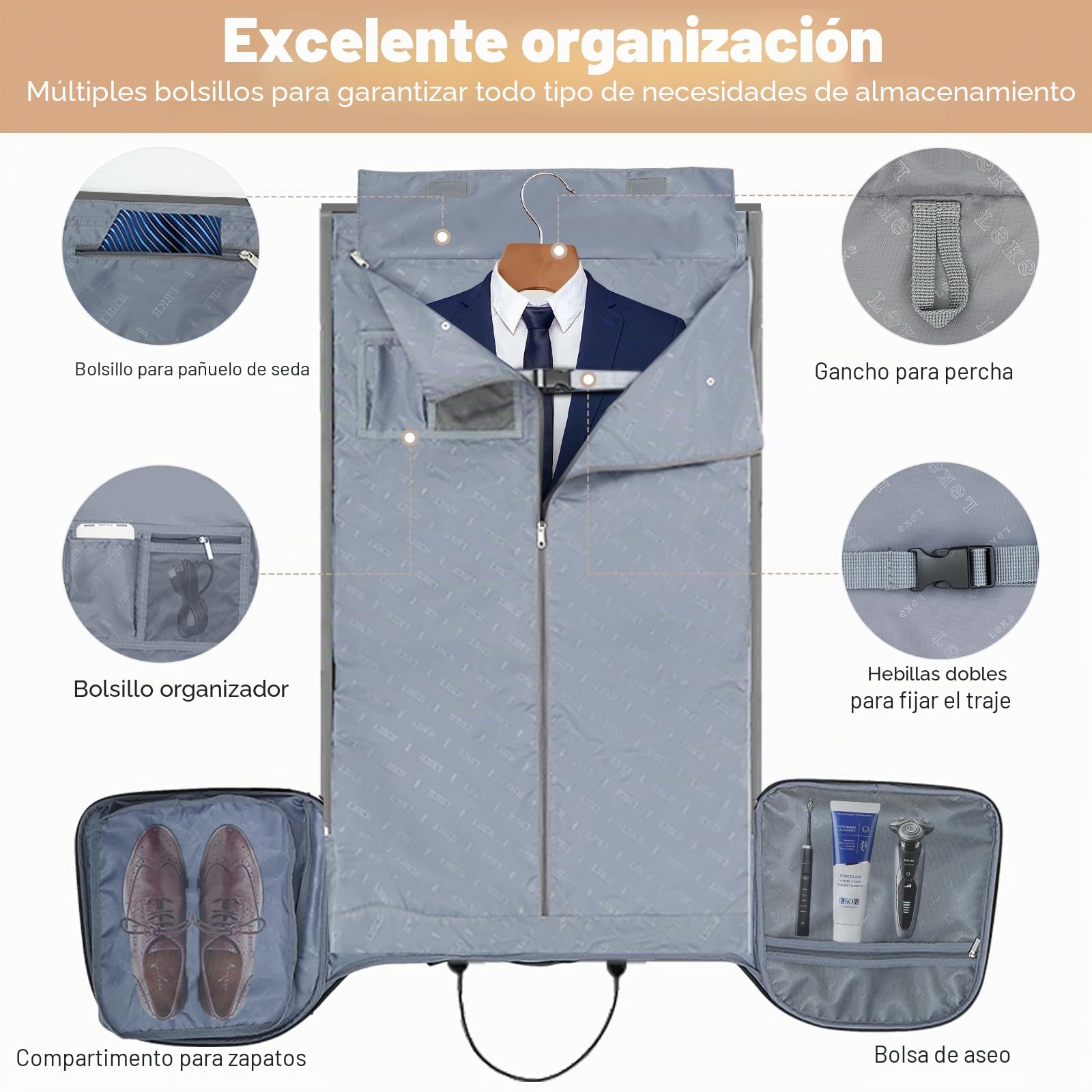 Bolsa de Ropa con Ruedas, Bolsa de Viaje Gran para Equipaje, Bolsa de Ropa para Viaje 3 en 1 para Hombres y Mujeres, Garment Duffle Bag (47L, Gris)