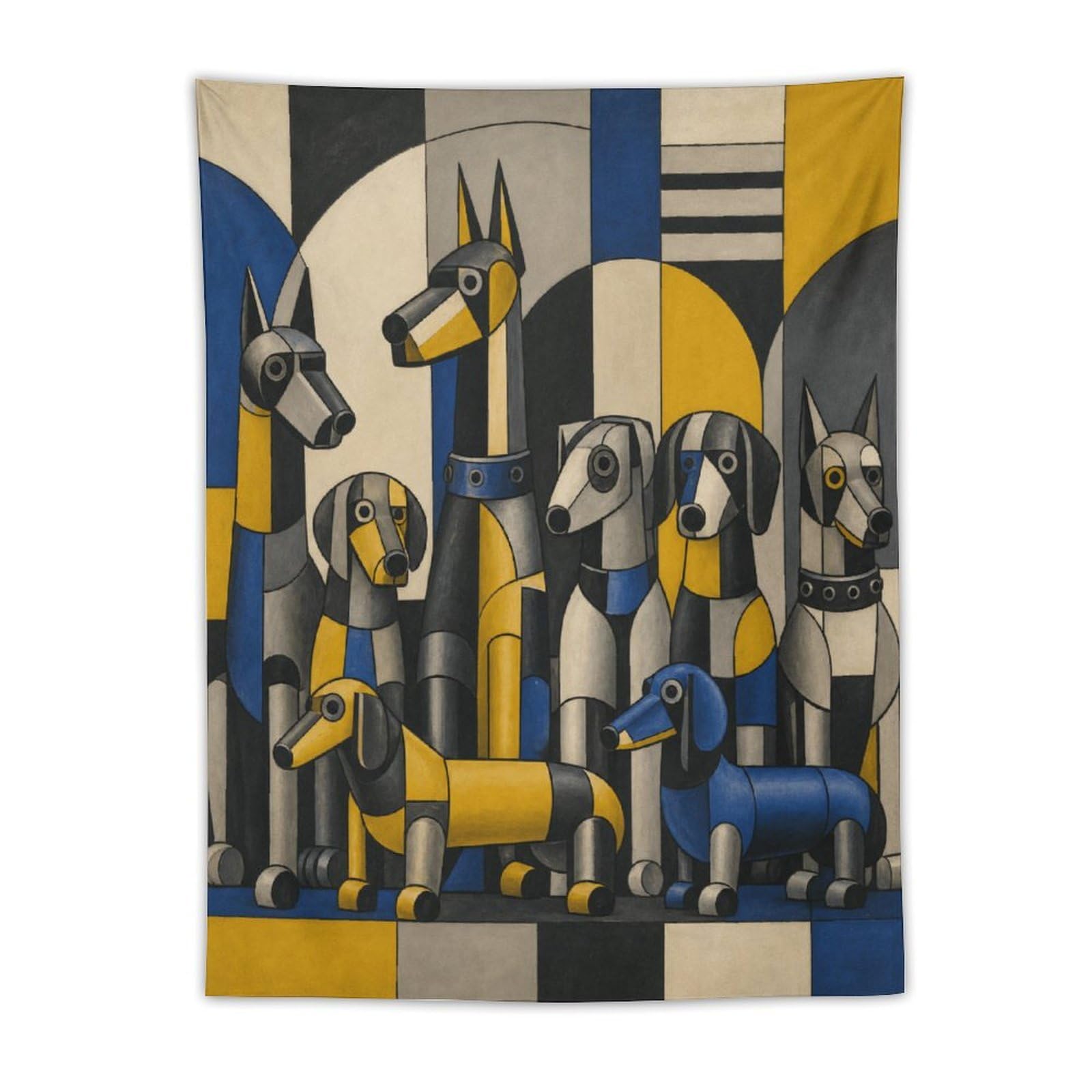 W7C8U2X3 Geometric Dog Pack Wall Tapestry, Geometric Art Style, Backdrop
