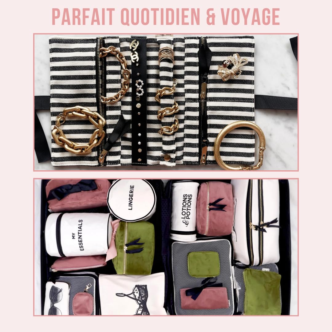 Bag-all Trousse Bijoux Femme | Organiseur Bijoux de Voyage & Maison | Pochette Compacte avec Poches Zippées, Porte-Bagues & Boucles d’Oreilles | Velours Recyclé | Velours rose