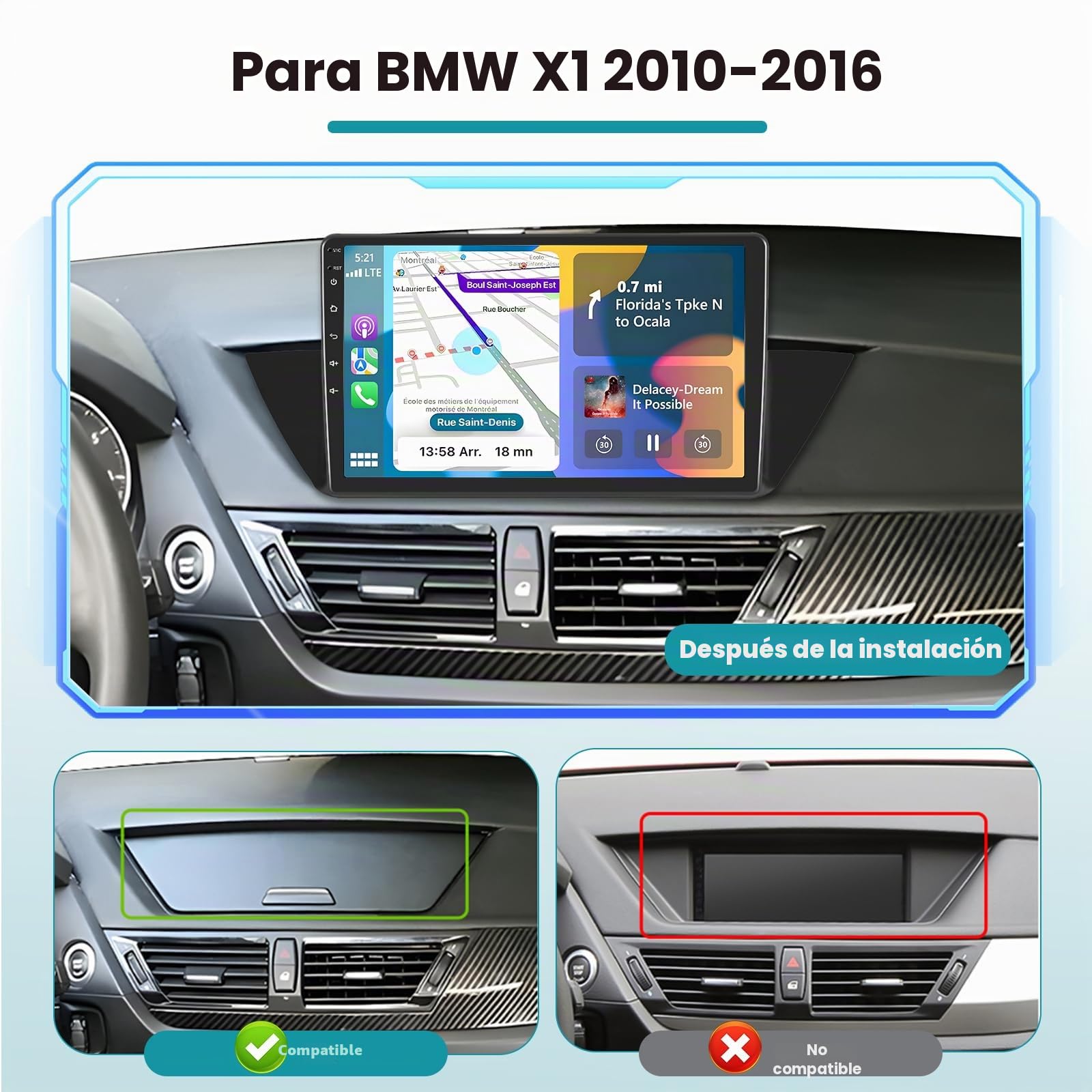 Hikity Radio Android 13 Para BMW X1 E84 2009-2016 – Pantalla 10.1”, Wireless CarPlay, GPS Y Cámara Trasera