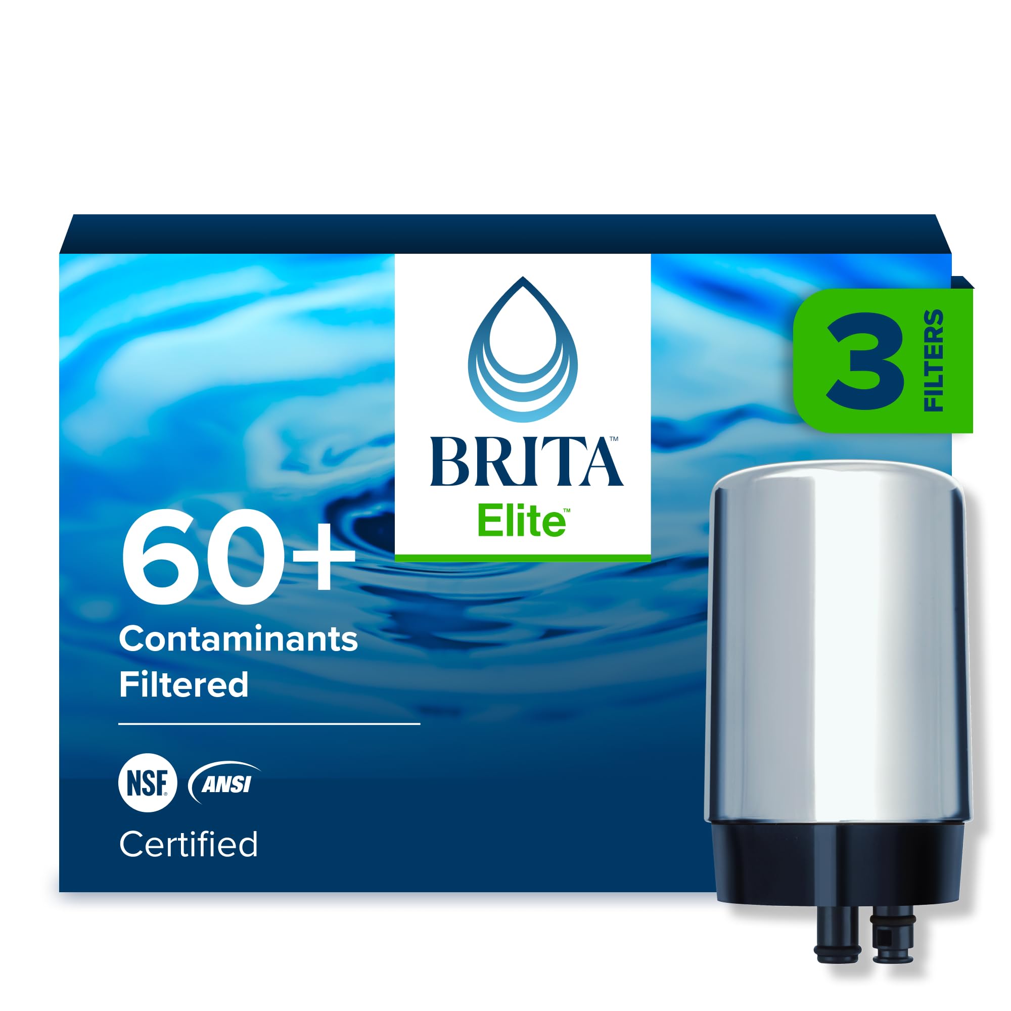 Brita Faucet Mount System Replacement Filter, Reduces 99% of Lead, Made Without BPA, Chrome, 3 Count