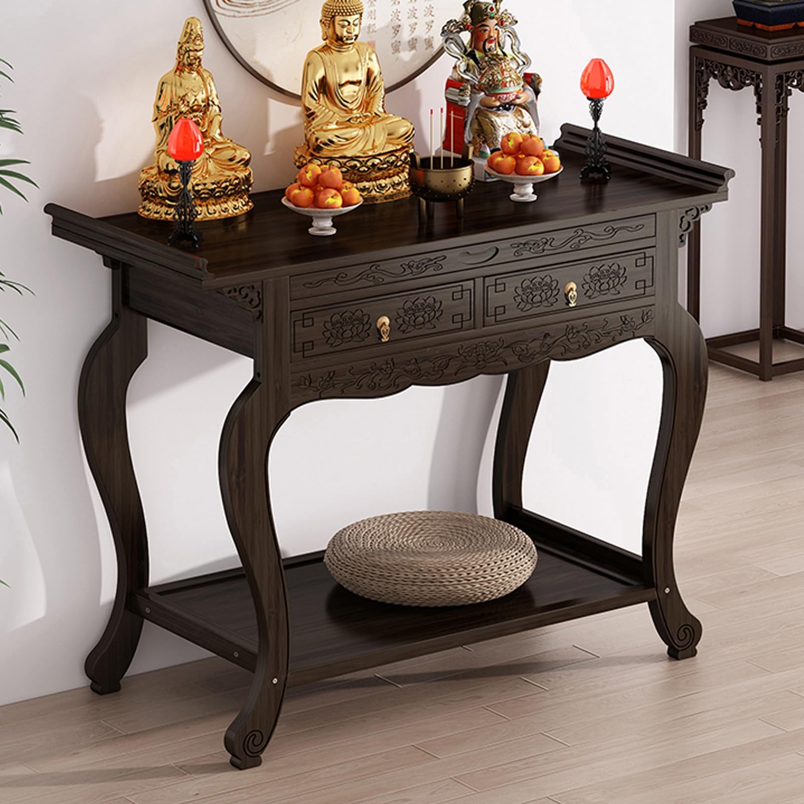 Meuble de méditation bouddhiste table de prière avec rangement niche zen