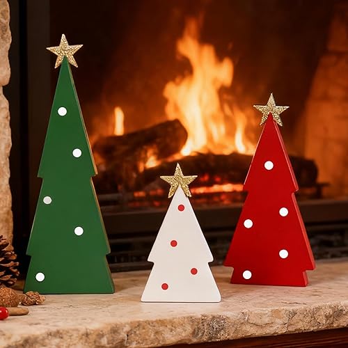 Miniatura 5 de Decoraciones de Navidad para interiores, 3 piezas de decoración de árboles de Navidad, decoración de estante de mesa, centros de mesa de madera con