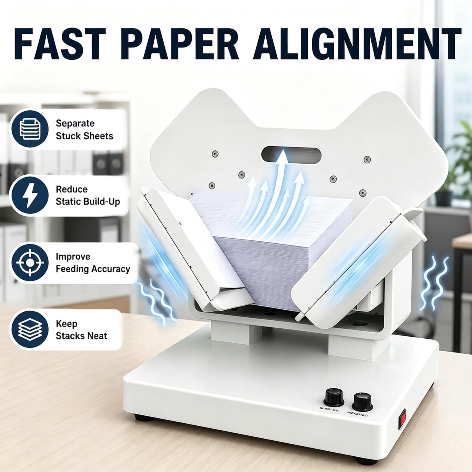 Macchina Automatica per La Selezione della Carta, Alimentatore da Tavolo con Doppia Ventola, 2500 Giri/min, capacità 1000 Fogli, Angolo Regolabile da 10° A 50° E Rimozione Dell'elettricità