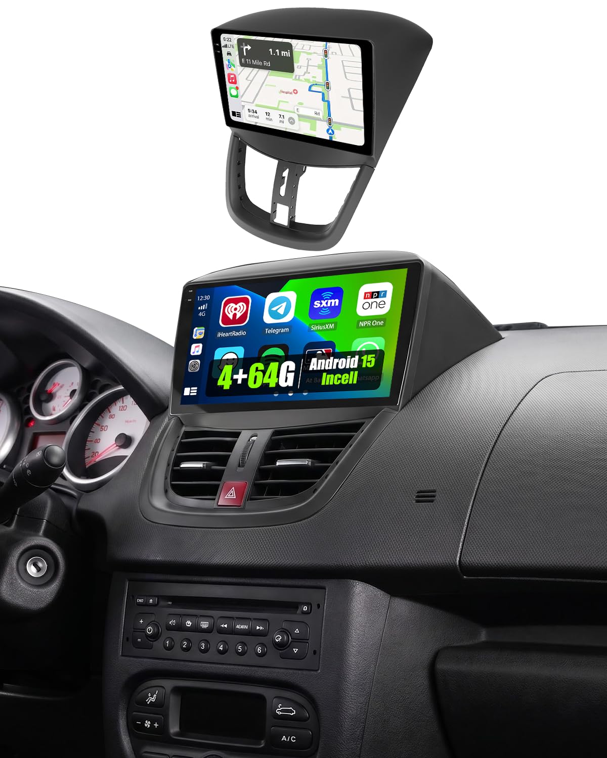 Hikity 4+64G Autoradio pour Peugeot 207 2006-2015 avec CarPlay Android Auto