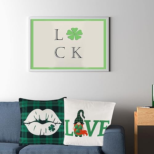 Miniatura 6 de Juego de 4 fundas de almohada decorativas para el día de San Patricio de 18 x 18 pulgadas fundas de almohada de búfalo verde diseño de trébol
