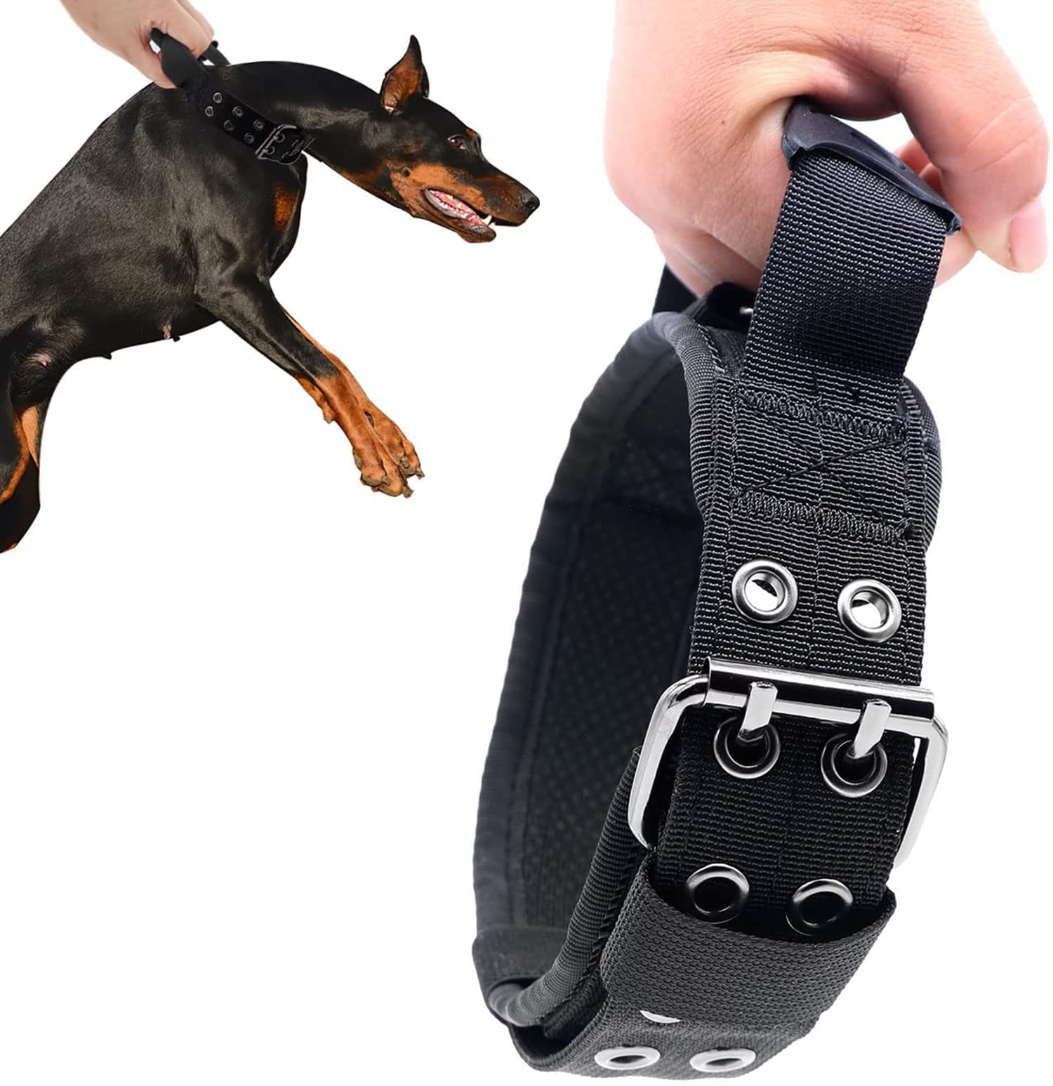 ELECDON Tactical Dog Collars Adjustable, Thick Nylon Dog Collar with Handle for Dog Training Quick Release Heavy Duty Metal Buckle Military Dog Collar for Small Medium Large Dogs, Large Dogs M(35-45)