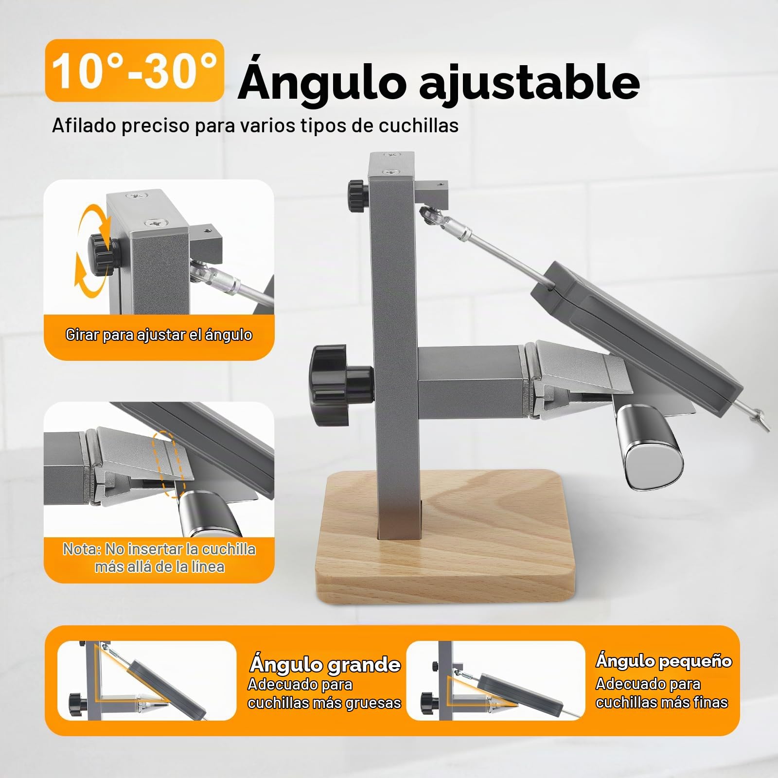 Afilador de Cuchillos de Cocina Profesional Manual con ngulo Ajustable 10-30°, Afilador Manual de Diamante - Set de Sistema de Afilado con 2 Bloques de Diamante de Doble Cara