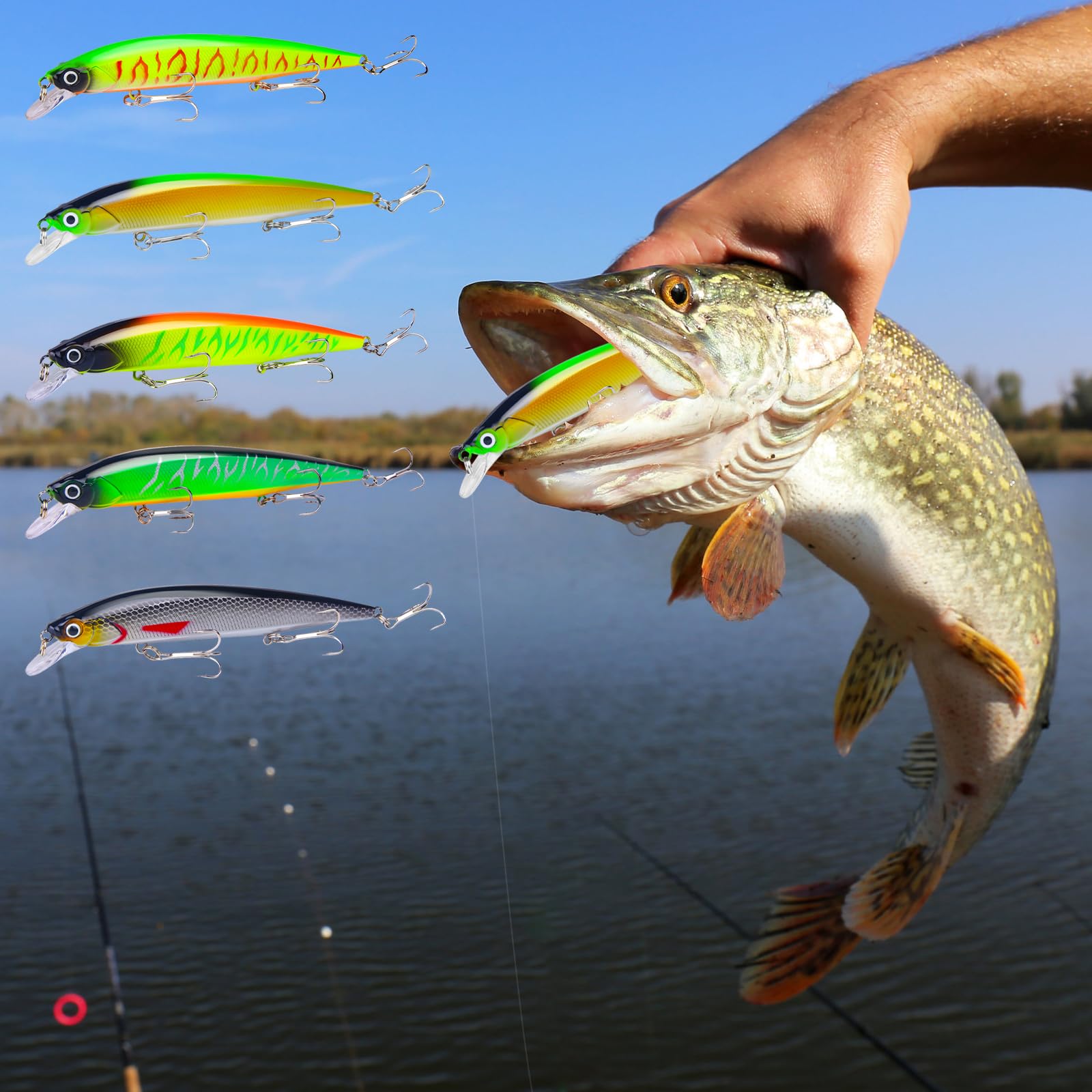5 Piezas Señuelos Pesca, Señuelos Spinning de Pesca con Anzuelos Triples, Señuelos de Pesca para la Pesca de Peces Depredadores, anzuelos de Pesca para Agua Dulce y Salada