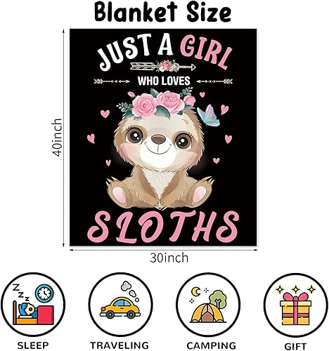 Miniatura 2 de Just A Girl Who Loves Sloths - Manta para niñas, suave y acogedora manta de franela esponjosa de perezoso negro y rosa, regalo para niños, manta