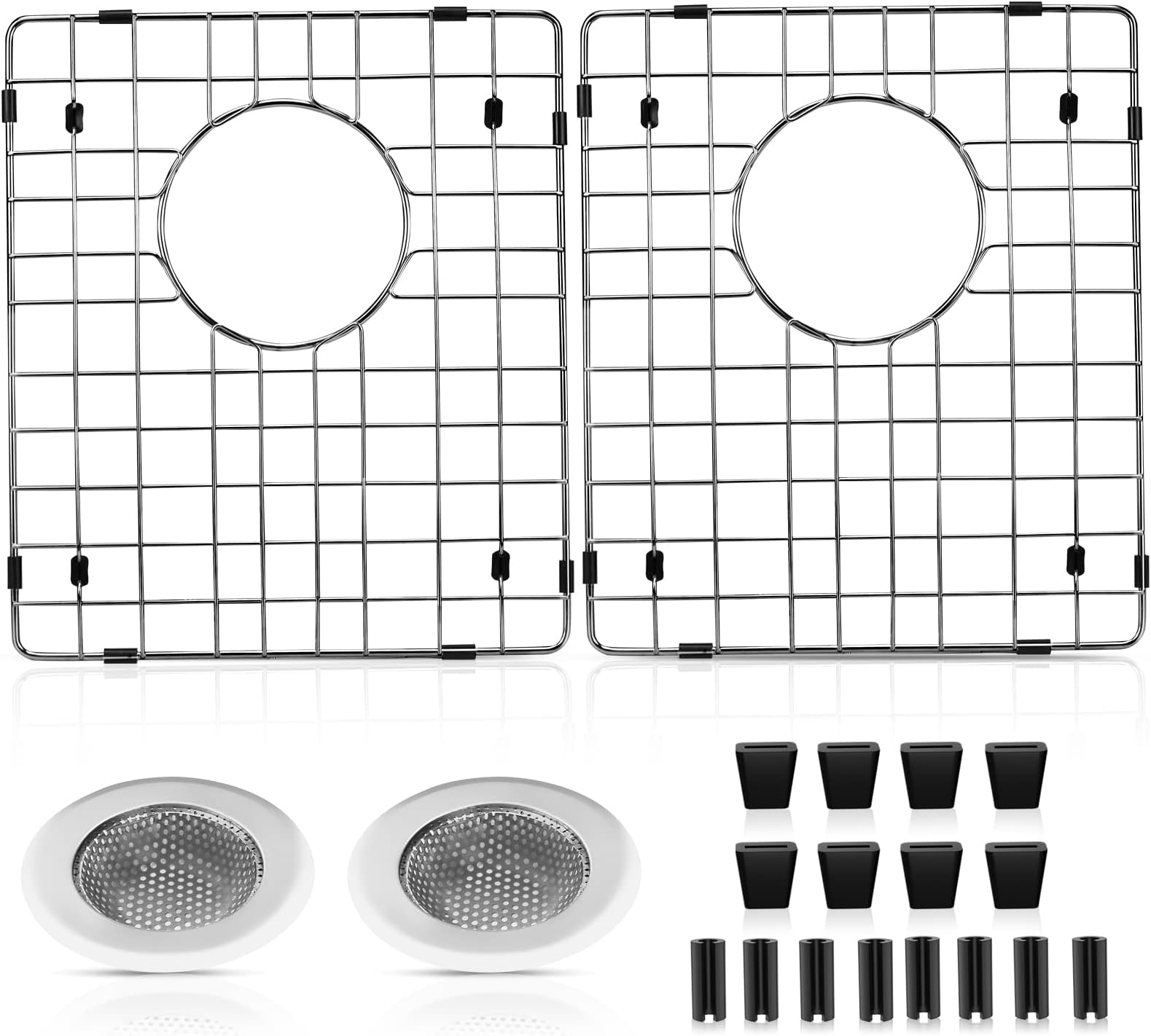 ARLBA 2 Pack Sink Protectors for Kitchen Sink W/Center Drain Hole,15"x13x1.25" 304 Stainless Steel Sink Grid Protection,Sink Grate Sink Rack for Bottom of Sink w/ 2Pack Sink Strainers