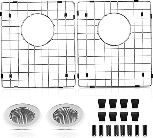 Paquete de 2 protectores de fregadero de acero inoxidable 304 para fregadero de cocina con drenaje trasero, 15 x 13 x 1.25 pulgadas, protector de
