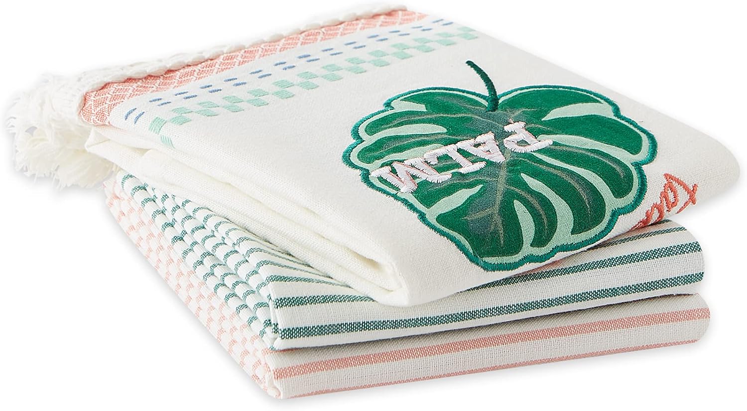 DII Summer Basics Kitchen Collection Tropical Dishtowel Set, 18x28, Talk to The Palm