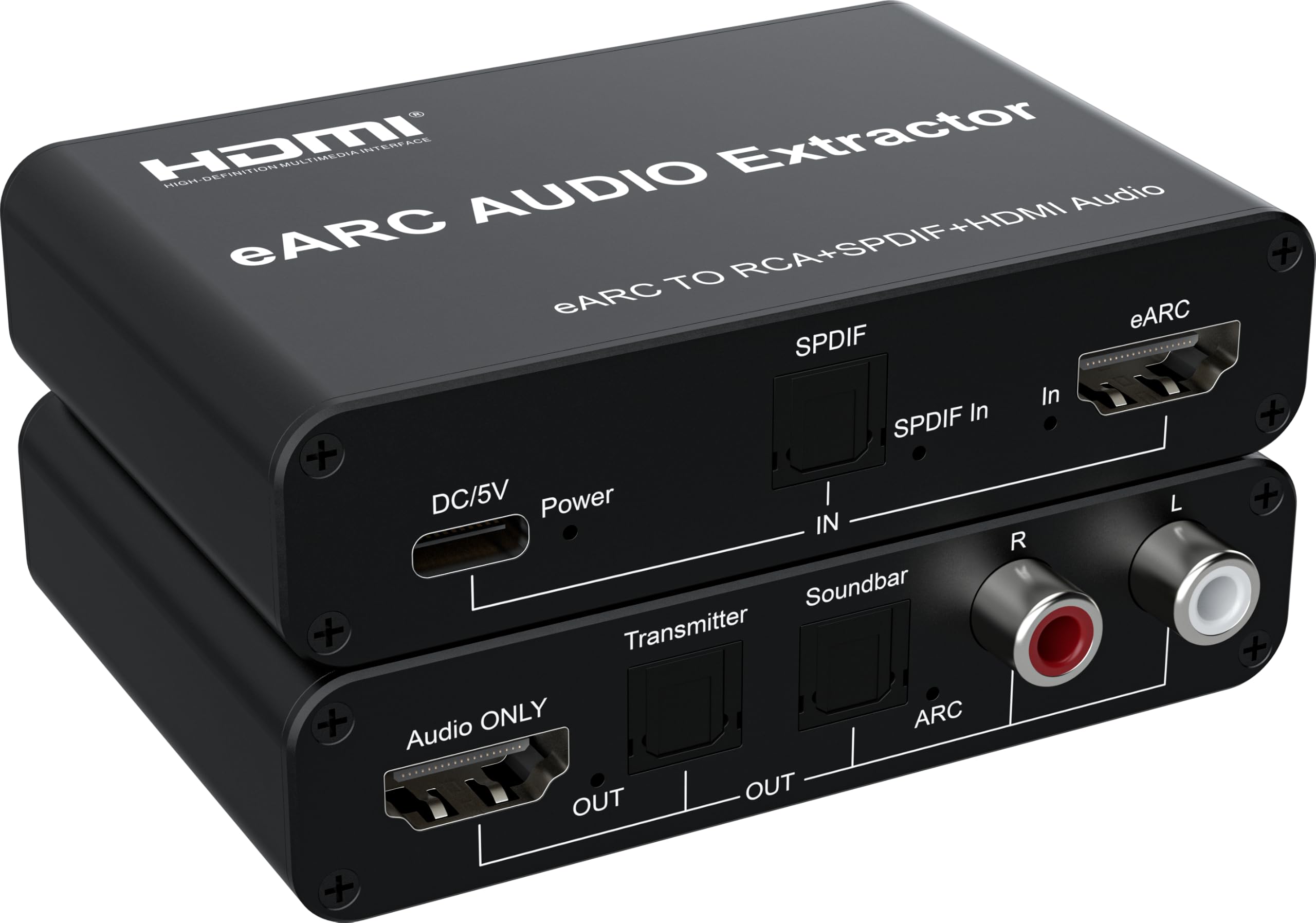 Ekstraktor audio HDMI eARC ARC, Dolby Atmos 7.1-kanałowy konwerter audio, adapter rozgałęźnika HDMI 720P eARC na RCA SPDIF do TV, odtwarzacza DVD i listwy dźwiękowej