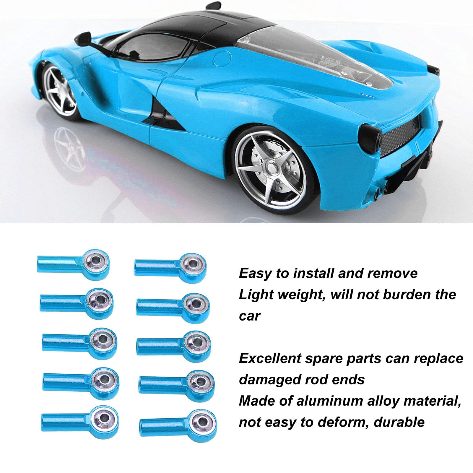 Dilwe Giunto Sferico RC, 10PCS M3 26mm Collegamento in Alluminio estremità Asta Giunto Snodo estremità Asta per 1/10 1/8 Accessorio Cingolato per Auto Telecomando Universale RC (Blu)