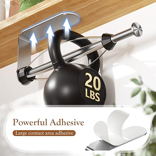 Miniatura 5 de Paquete de 2 portarrollos de papel toalla bajo gabinete + 2 ganchos para bata de baño, portarrollos de papel toalla bajo gabinete operable con una