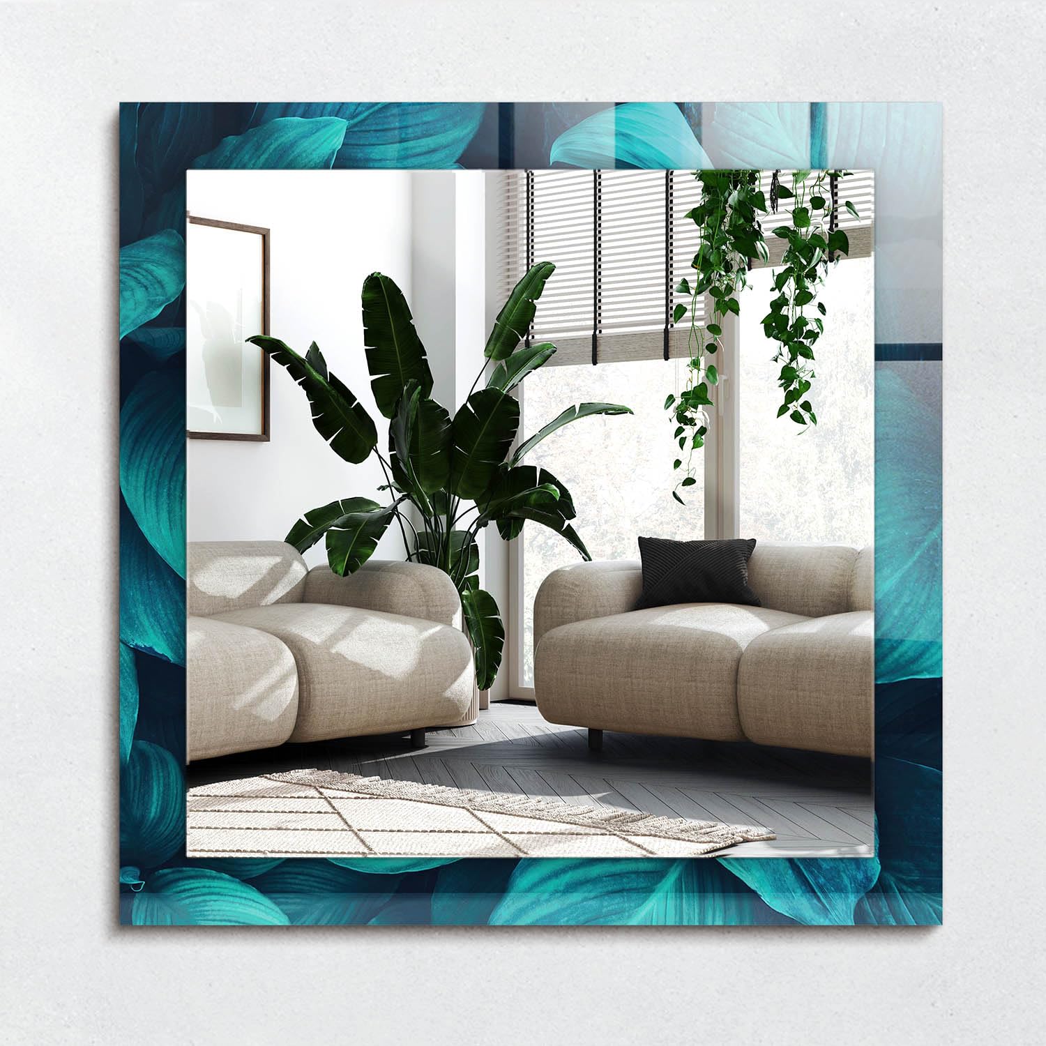 Miroir salle de bain 60x60 cm à motif feuilles vertes pour ambiance nature moderne