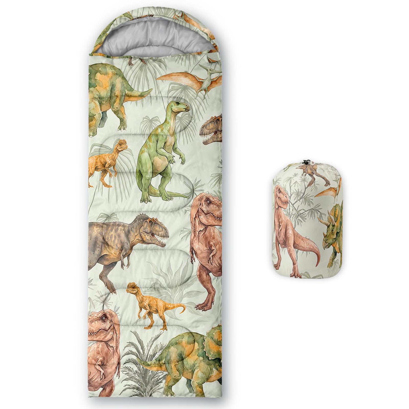 QOOMO Dinosaur Waterproof Sleeping Bags for Adults & Kids,Printed Camping Sleeping Bags, 3 Season Warm & Cool Weather,Lightweight,Traveling,and Outdoors,Camping Gear Equipment,31x90inch