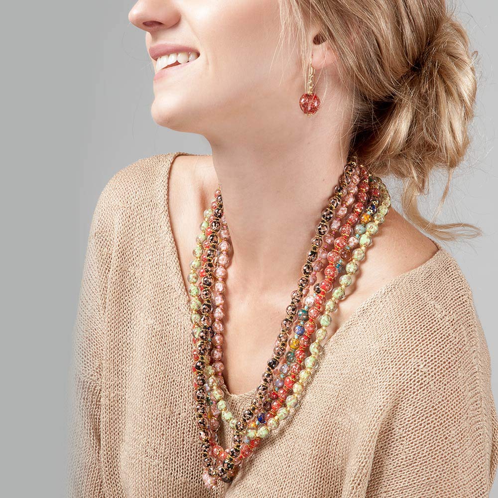 Glass Of Venice Collar de Murano de longitud más larga, cuentas brillantes de Sommerso multicolor italiano hecho a mano de vidrio soplado para mujer