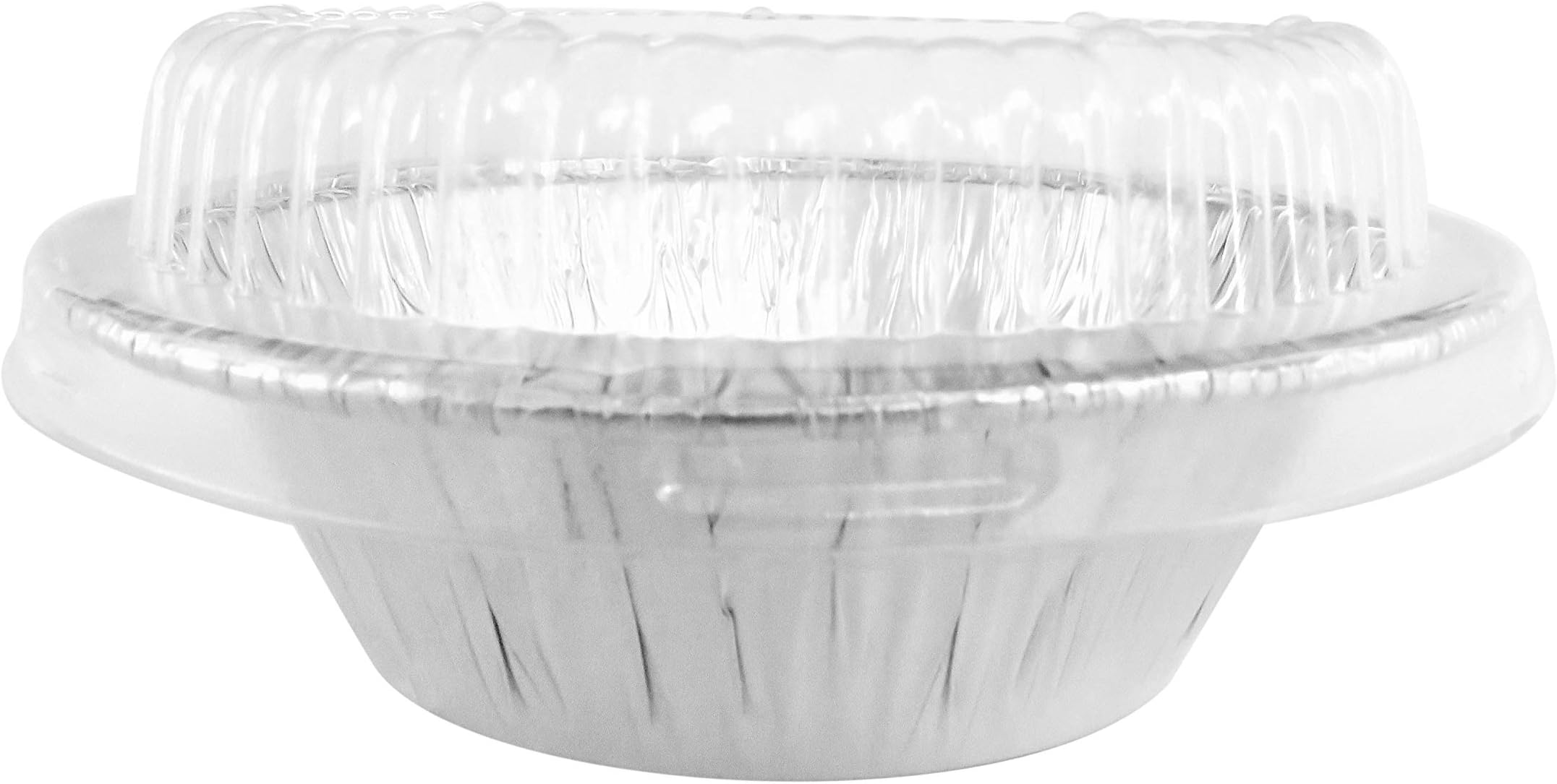 KitchenDance Disposable Mini Tart Pan with Clear Dome Lids - 4" Round Baking Aluminum Foil Pie Pan Perfect for Baking, Cooking, Food Preparing, Oven and Freezer Safe, 1152P (200, Silver)