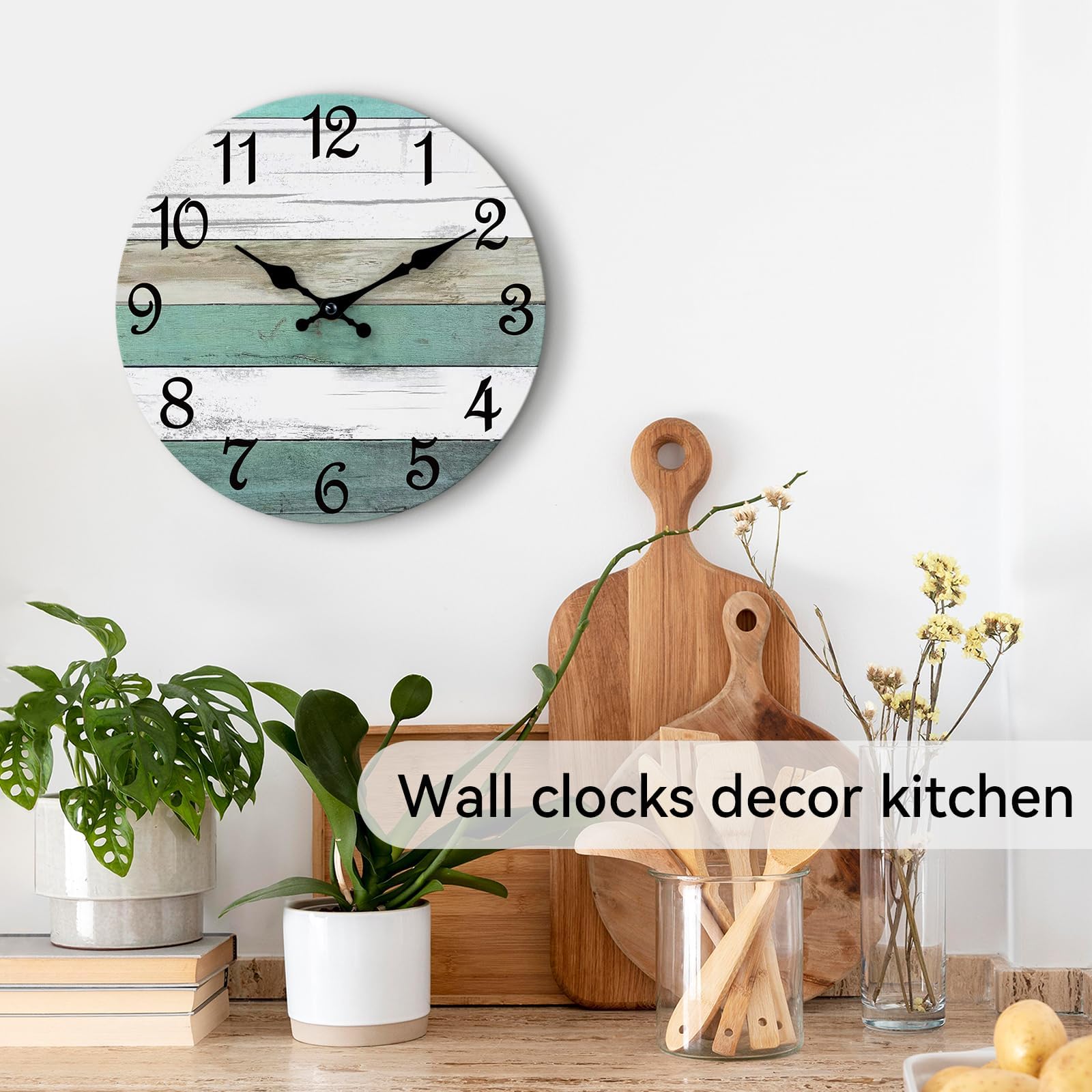 CHYLIN Teal 10 Inch Silent Wall Clocks Battery Operated for Kitchen, Home, Bedroom, Living Room (Brown Teal)