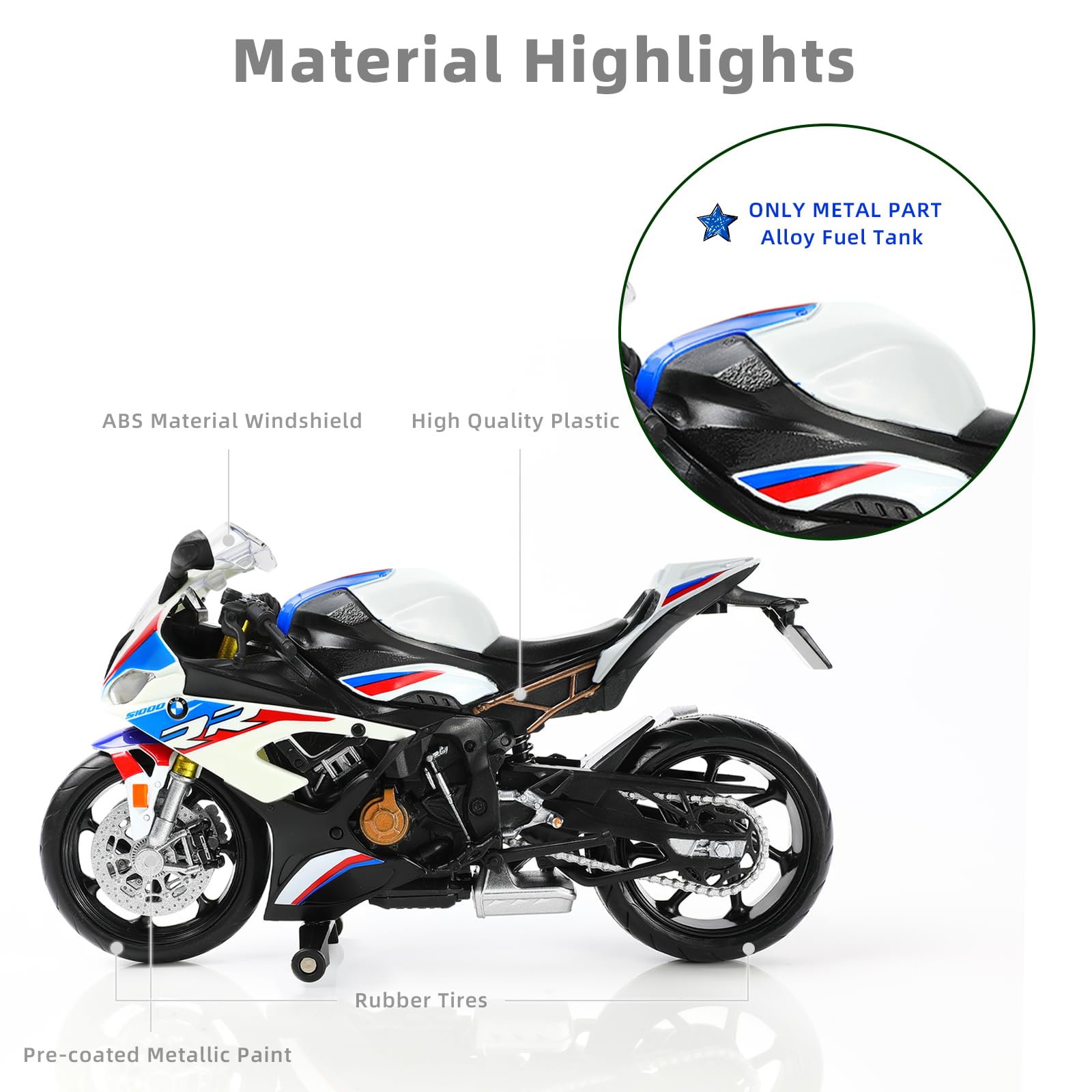 1:12 Motorrad Modell kompatibel für BMW S1000RR Legierung Diecast Motorrad Modell Spielzeug Mini Moto Geschenk für die Motorradmodellausstellung (Weiß)