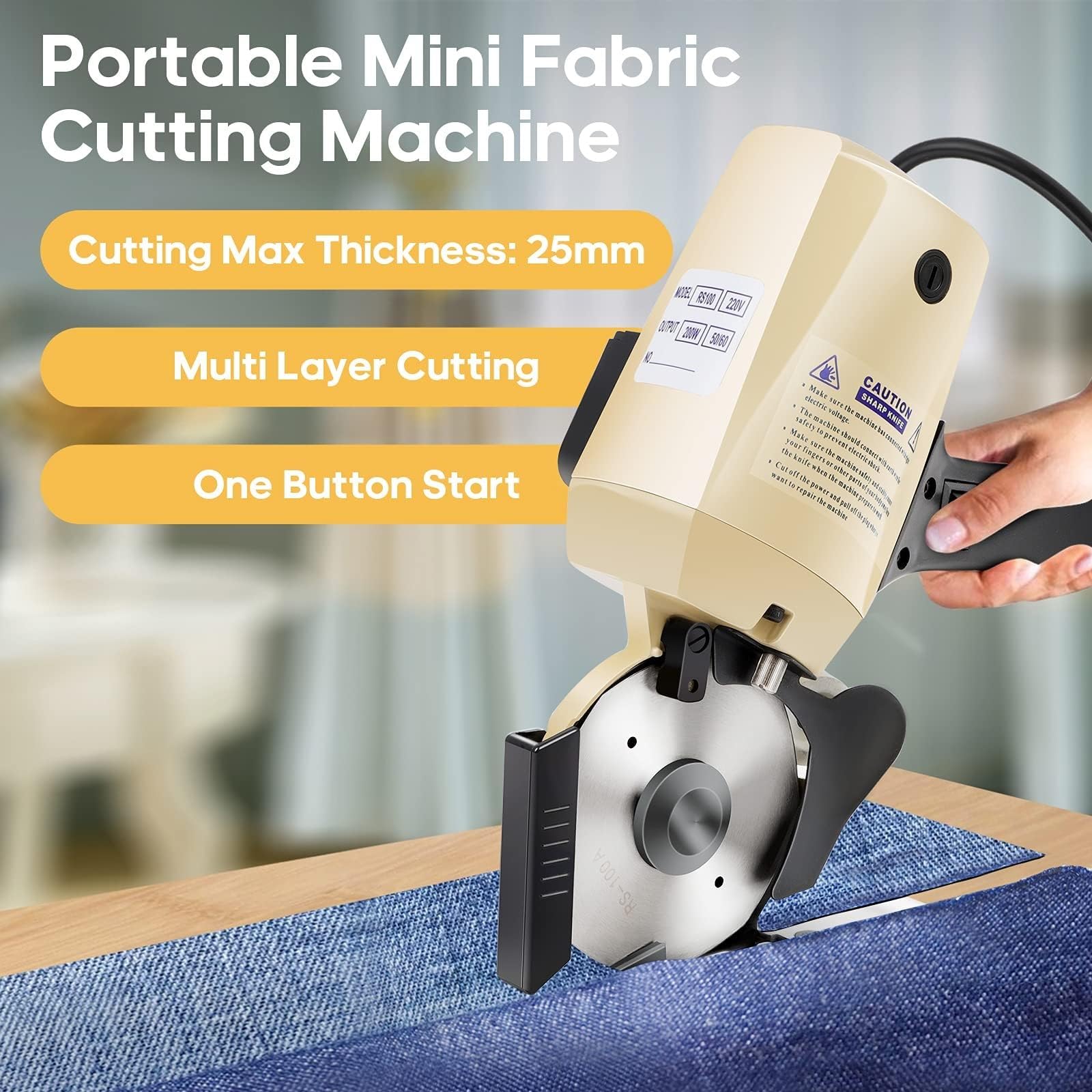 Taglierina elettrica rotativa per Tessuti, Macchina da Taglio per Tessuti da 250 W con Lama Rotante da 100 mm e affilatore Automatico per Tessuti Multistrato e tappeti