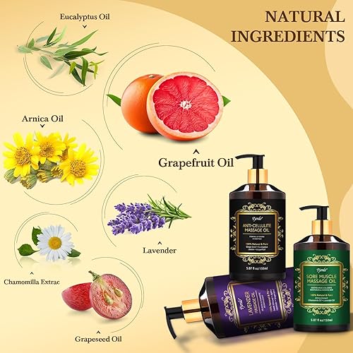 Miniatura 2 de Paquete de 3 aceites de masaje para terapia de masaje, aceite de lavanda para relajación, aceite de árnica para dolores musculares y aceite de