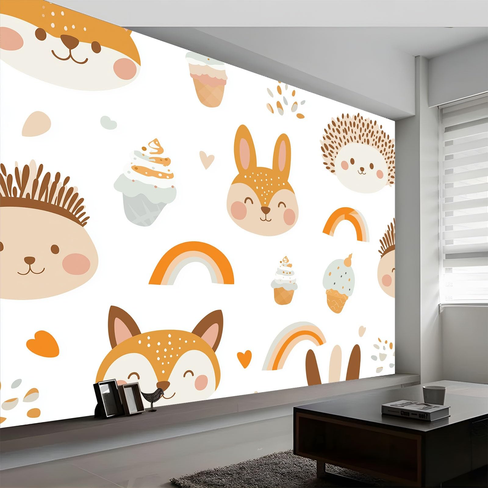 Fototapeta z efektem 3D, kreskówki, zwierzęta, lody, biała, tapeta 500 x 280 cm, tapeta z włókniny, nowoczesna tapeta ścienna, salon, sypialnia, pokój dziecięcy, dekoracja ścienna, tapeta z motywem