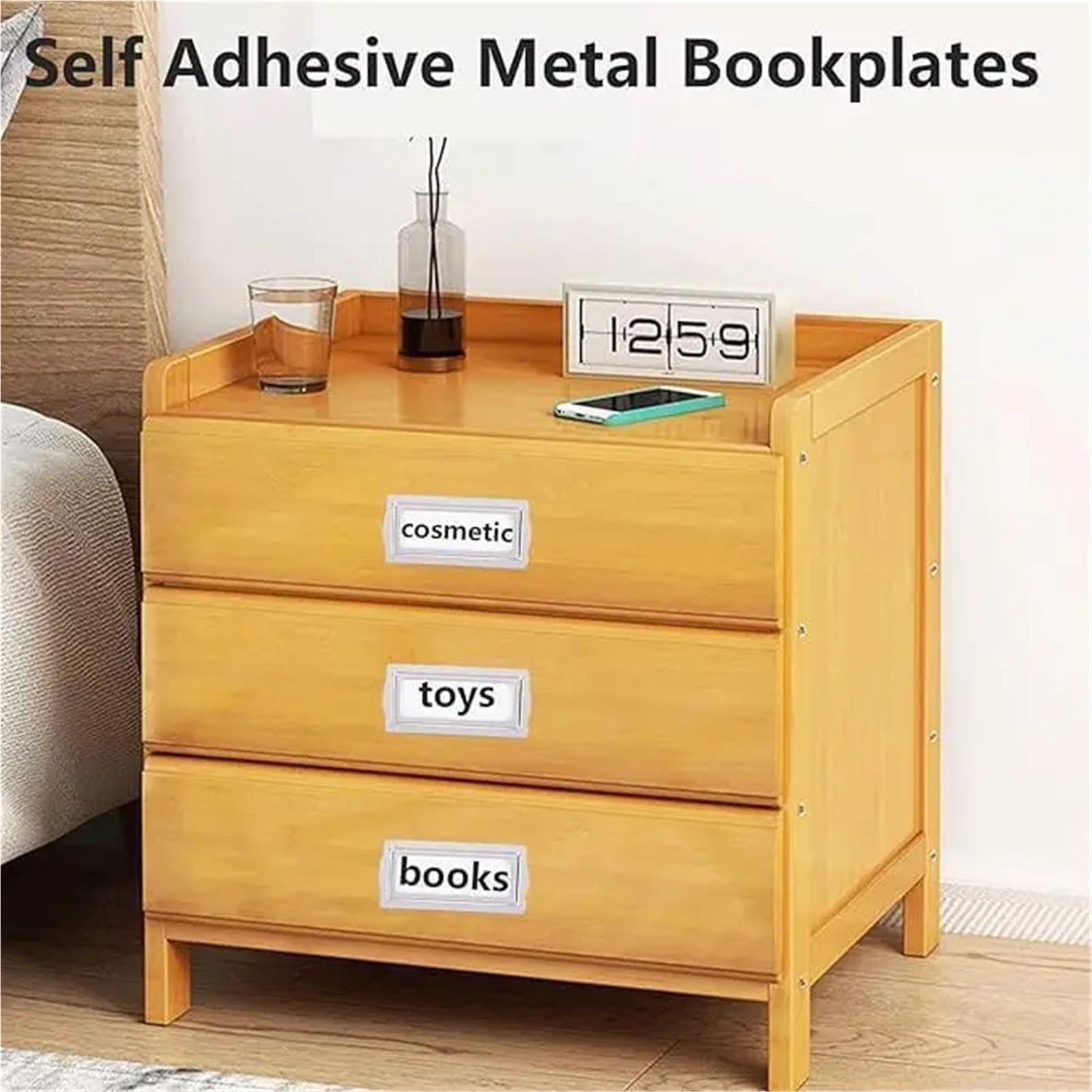 Lot de 24 porte-étiquettes autocollantes en métal pour livres, cartes, porte-étiquettes horizontales, cadre en métal, 5,6 x 2,5 cm